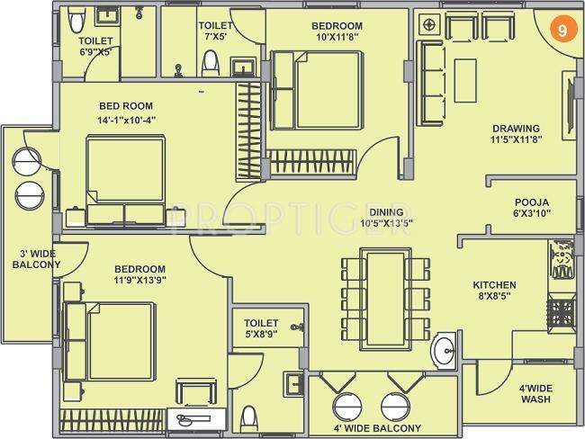 Srinidhi Sri Pearl Park (3BHK+3T (1,440 sq ft)   Pooja Room 1440 sq ft)