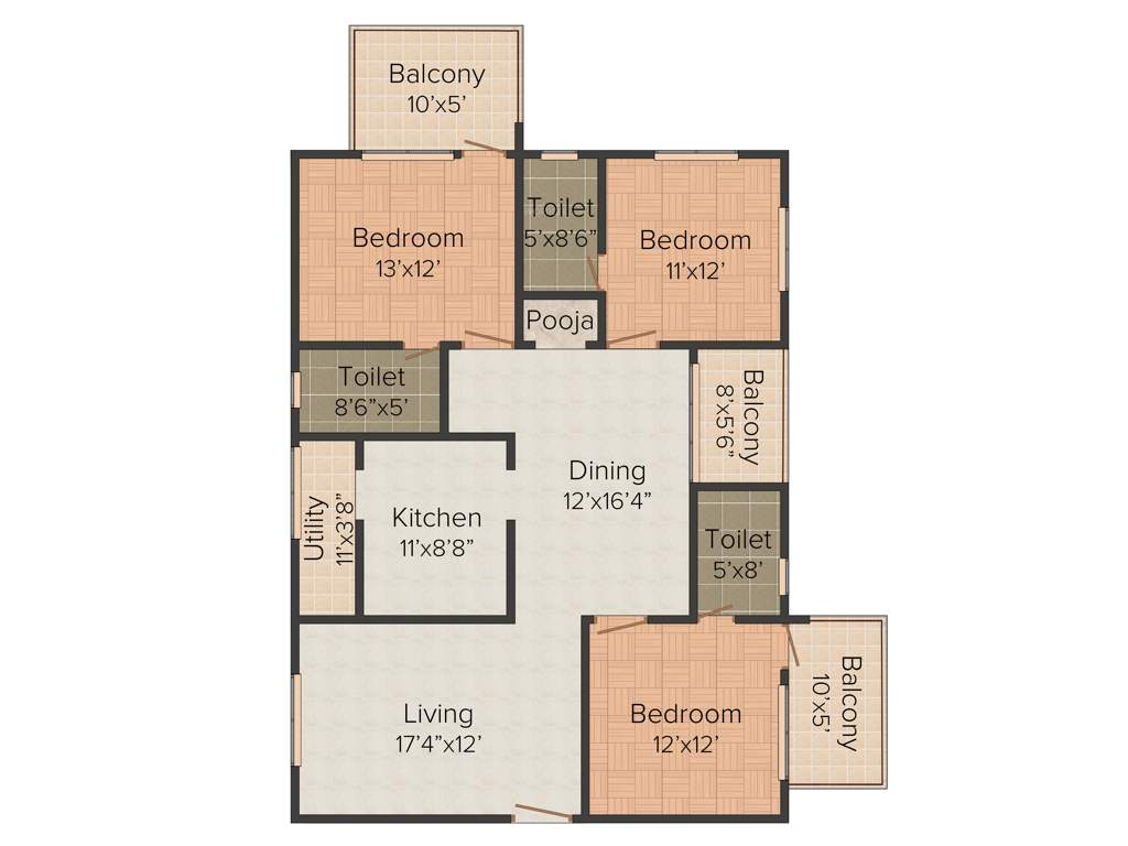 Sraddha White Cliff (3BHK+3T (1,590 sq ft) 1590 sq ft)
