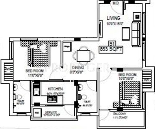 Yasin Raha (2BHK+2T (853 sq ft) 853 sq ft)