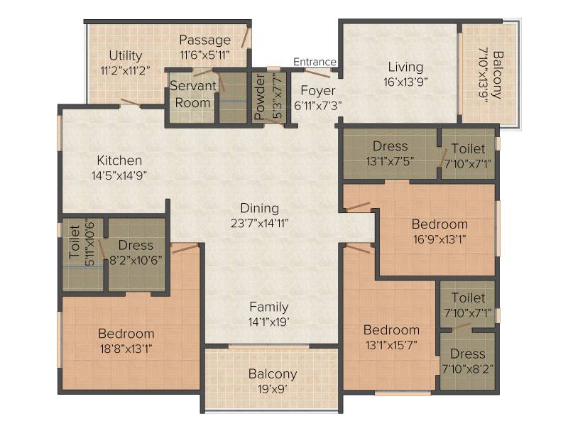 Legacy Madelia (3BHK+3T (3,875 sq ft)   Servant Room 3875 sq ft)