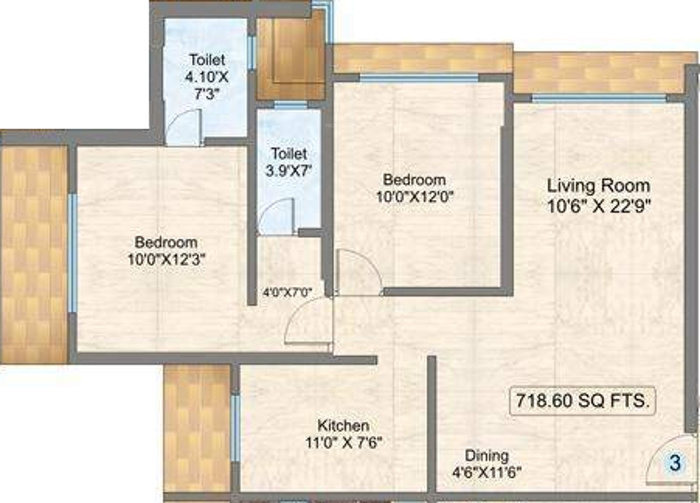 Raunak Sai Dham Towers (2BHK+2T (718 sq ft) 718 sq ft)