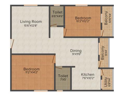 Aaradhana Aranya Residency (2BHK+2T (1,137 sq ft) 1137 sq ft)