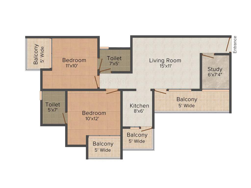 Ekdant FNG (2BHK+2T (1,075 sq ft)   Study Room 1075 sq ft)