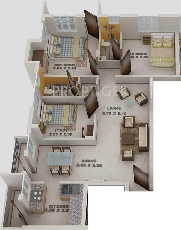 Blue Print Woodsville Apartment (3BHK+3T (1,000 sq ft) + Study Room 1000 sq ft)