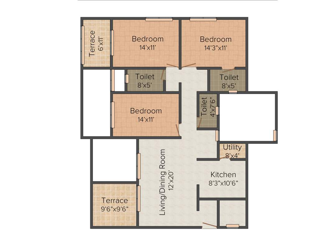 Eklavya Ekaika (3BHK+3T (1,645 sq ft) 1645 sq ft)