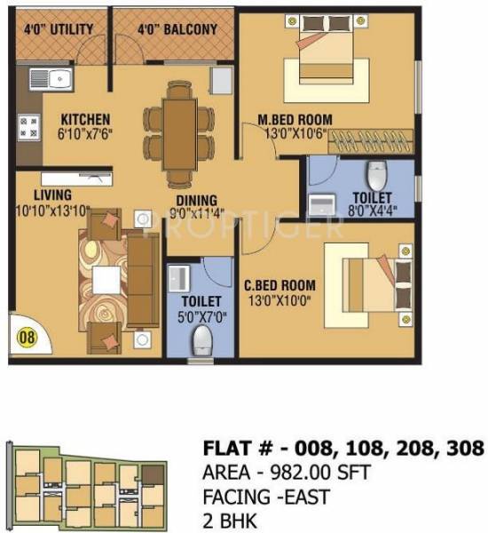 SLV Orchid (2BHK+2T (982 sq ft) 982 sq ft)