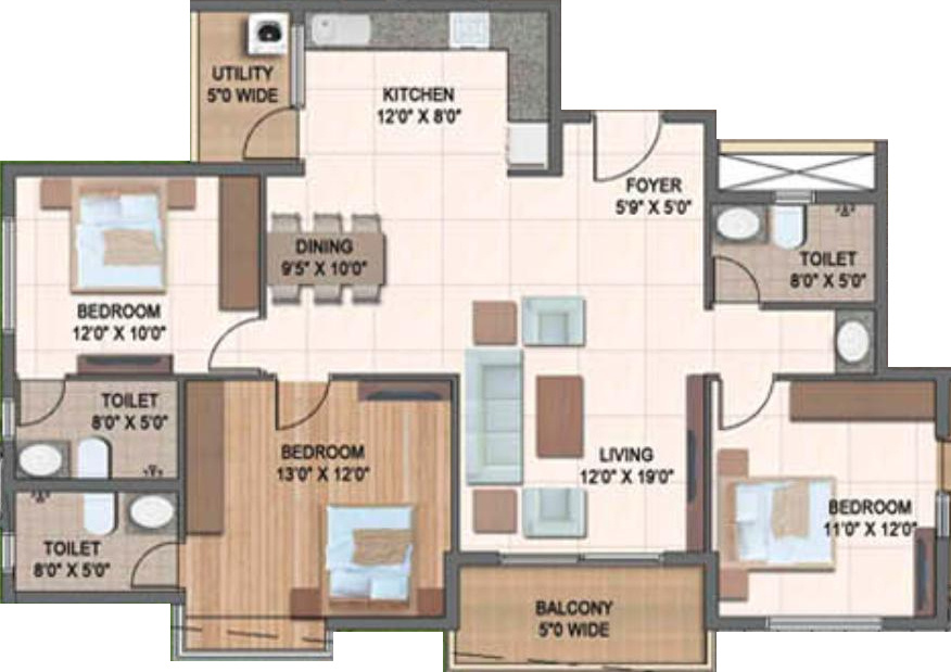 Sipani Classe (3BHK+3T (1,370 sq ft) 1370 sq ft)