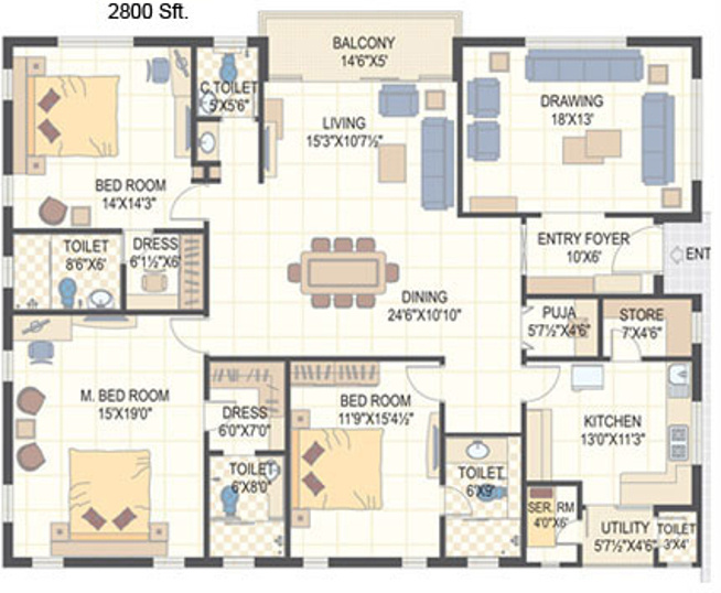 BSCPL Bollineni Homes (3BHK+4T (2,800 sq ft)   Servant Room 2800 sq ft)