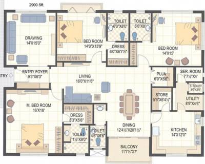 2900 Sq Ft 3 Bhk Floor Plan Image Bscpl Infrastructure Bollineni Homes Available For Sale Proptiger Com