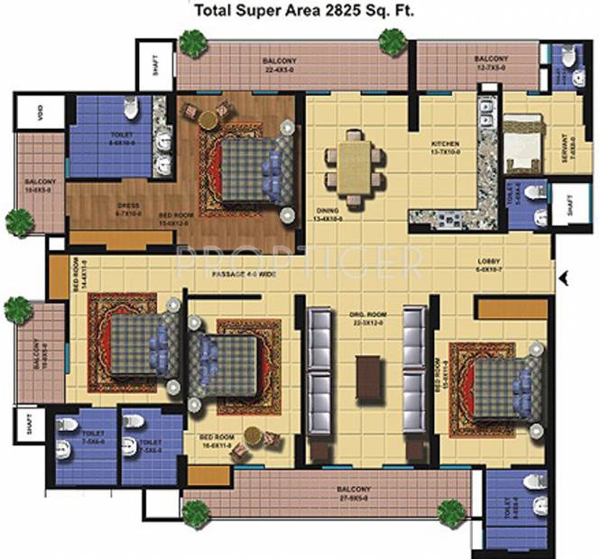 The Antriksh Golf View I (4BHK+6T (2,825 sq ft) + Servant Room 2825 sq ft)