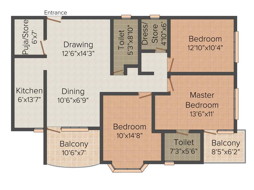 Ashiana Utsav (3BHK+2T (1,480 sq ft) Pooja Room 1480 sq ft)
