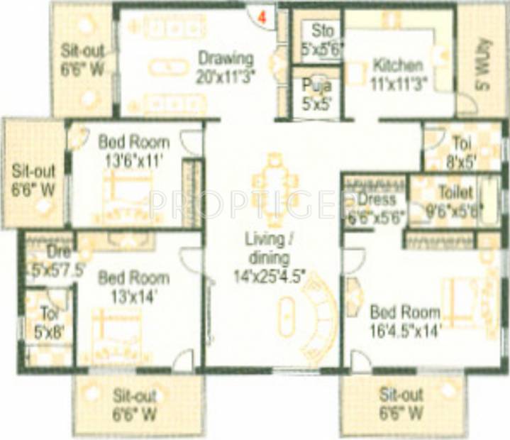 Bhavya Srinivasam (3BHK+3T (2,435 sq ft)   Pooja Room 2435 sq ft)