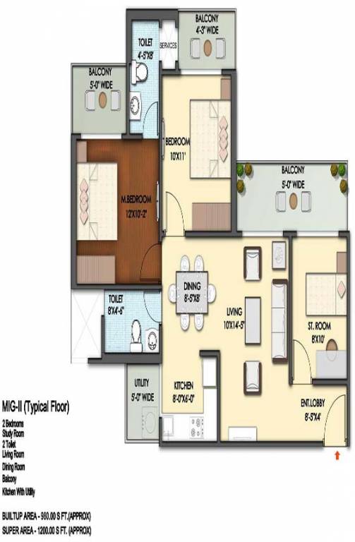 Mahagun Mantra (2BHK+2T (1,200 sq ft) 1200 sq ft)