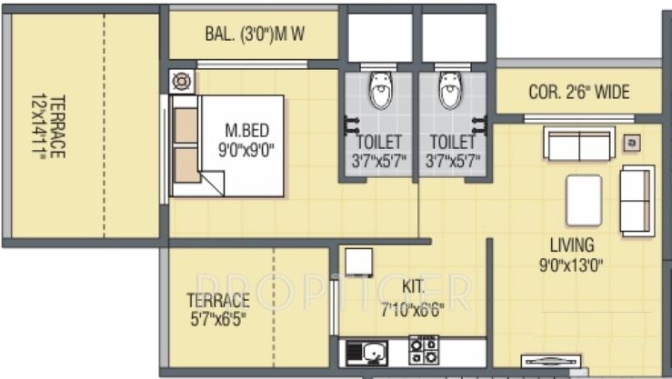 JP Harmony (1BHK+2T (690 sq ft) 690 sq ft)