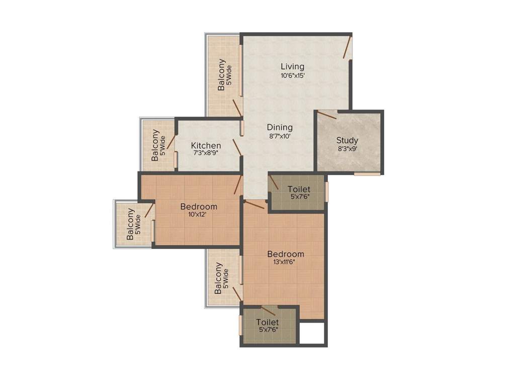 HR Buildcon Elite Homz (2BHK+2T (1,295 sq ft) + Study Room 1295 sq ft)