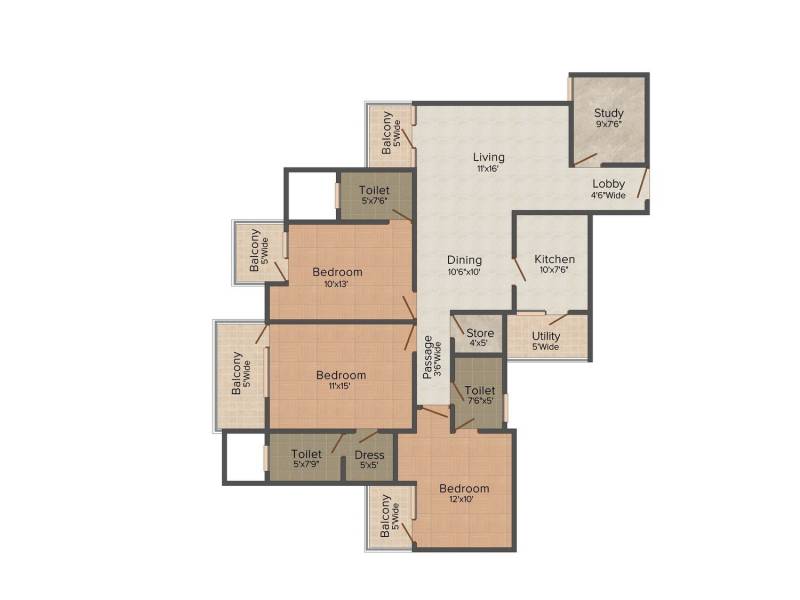 HR Buildcon Elite Homz (3BHK+3T (1,830 sq ft) + Study Room 1830 sq ft)