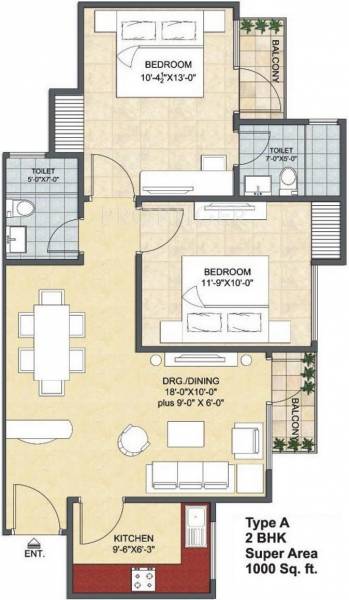 Avalon Rangoli (2BHK+2T (1,000 sq ft) 1000 sq ft)