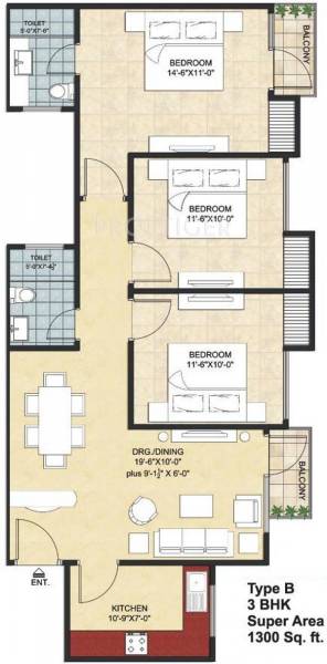 Avalon Rangoli (3BHK+2T (1,300 sq ft) 1300 sq ft)