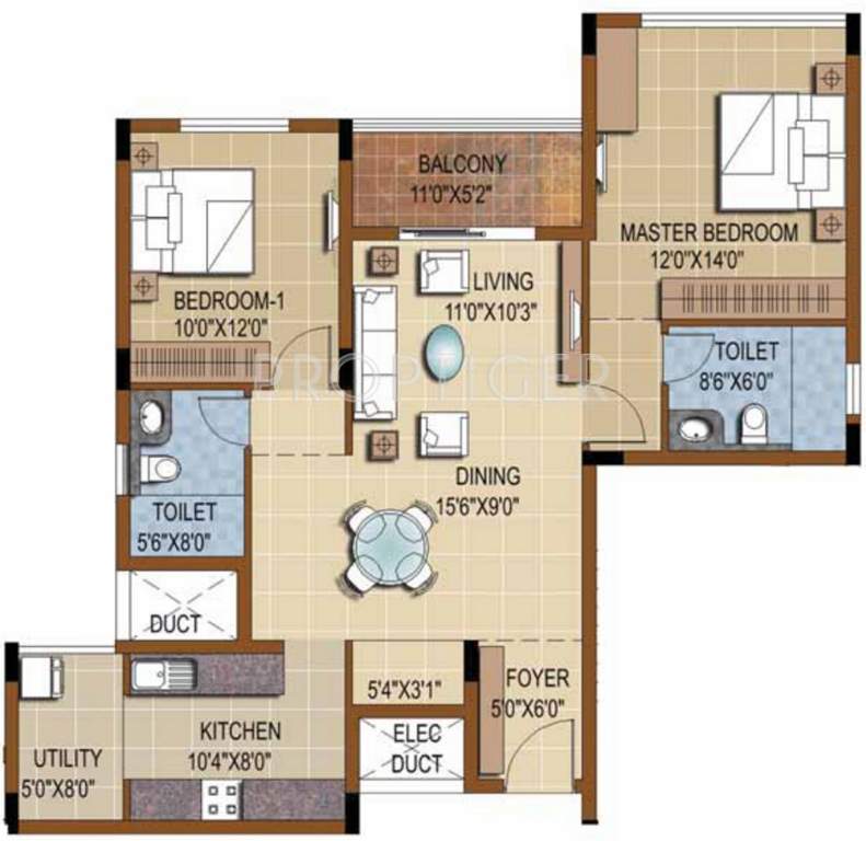 Purva Skydale (2BHK+2T (1,371 sq ft) 1371 sq ft)