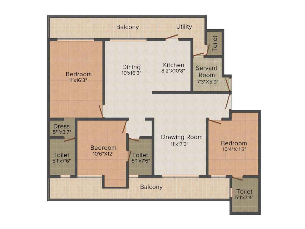 Elixir Windz (3BHK+3T (1,910 sq ft)   Servant Room 1910 sq ft)