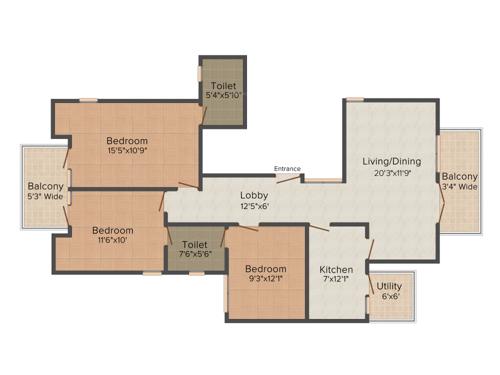 Anant The Estate Floors (3BHK+2T (1,855 sq ft) 1855 sq ft)