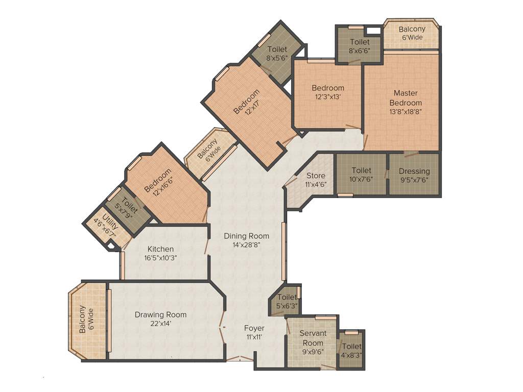 BNB Imperia Tower (4BHK+5T (3,281 sq ft)   Servant Room 3281 sq ft)