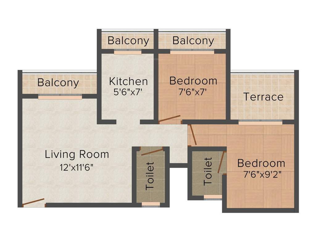 Tharwani Riverdale Vista (2BHK+2T (950 sq ft) 950 sq ft)