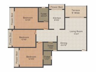 Tharwani Riverdale Vista (3BHK+3T (1,495 sq ft) 1495 sq ft)