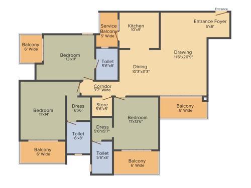 Ramprastha Platinum Premier (3BHK+3T (1,970 sq ft) 1970 sq ft)