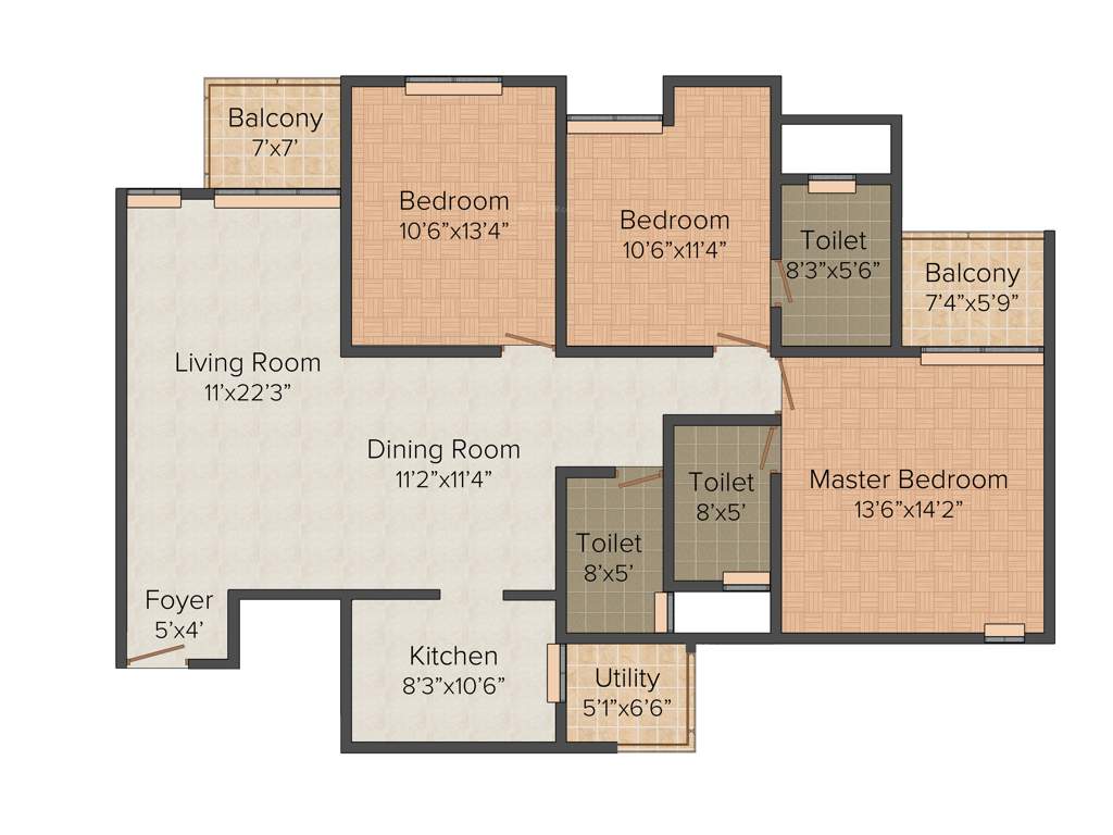 Bren Palms (3BHK+3T (1,650 sq ft) 1650 sq ft)