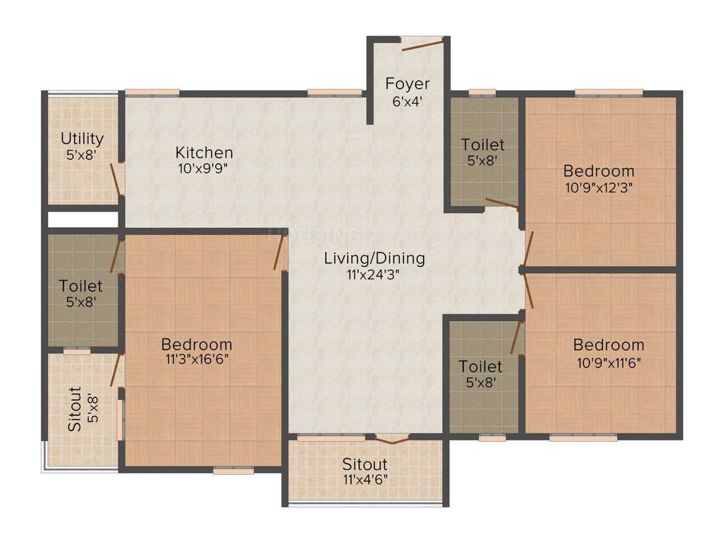 Nester Harmony (3BHK+3T (1,624 sq ft) 1624 sq ft)