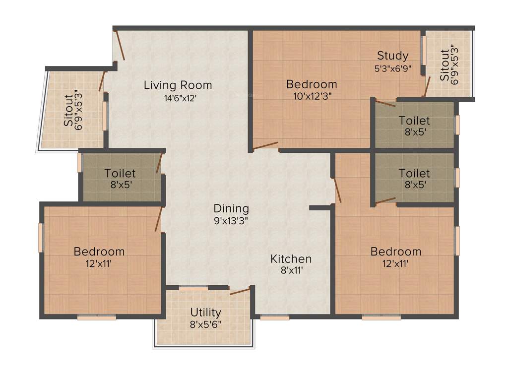 Nester Harmony (3BHK+3T (1,601 sq ft) 1601 sq ft)