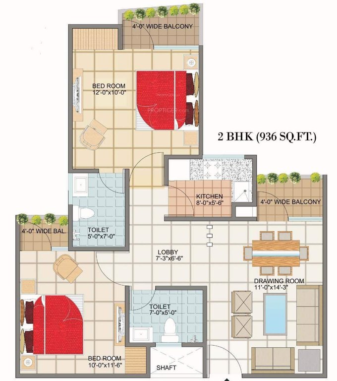 Genesis Flora (2BHK+2T (936 sq ft) 936 sq ft)