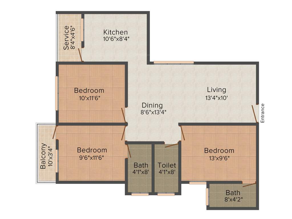 Eco Bay Violet (3BHK+3T (1,240 sq ft) 1240 sq ft)