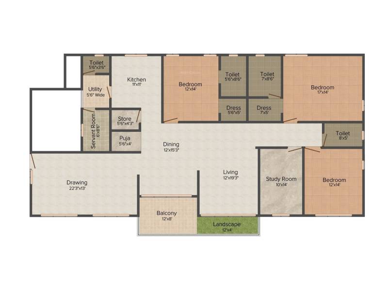 Shanta Fortune Icon (3BHK+4T (3,005 sq ft)   Study Room 3005 sq ft)