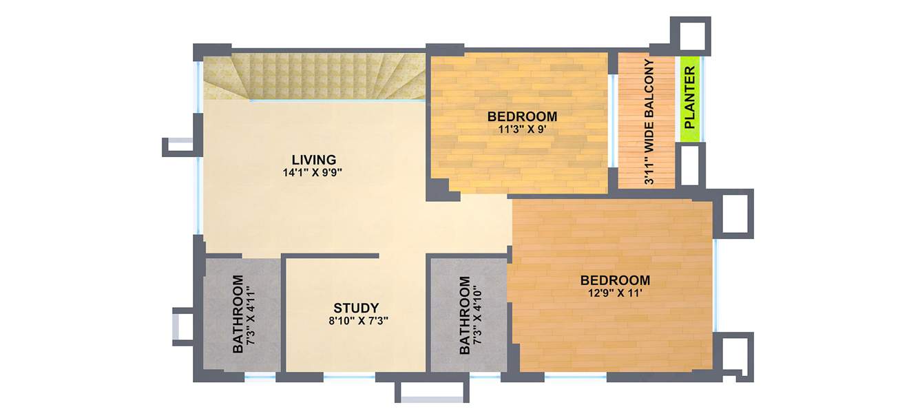 Sugam Sudhir (3BHK+3T (1,763 sq ft)   Study Room 1763 sq ft)