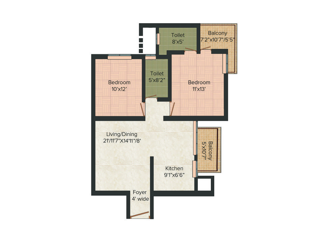 Alpha Gurgaon One 84 (2BHK+2T (1,427 sq ft) 1427 sq ft)