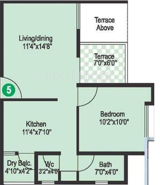 F5 Green County (1BHK+1T (614 sq ft) 614 sq ft)
