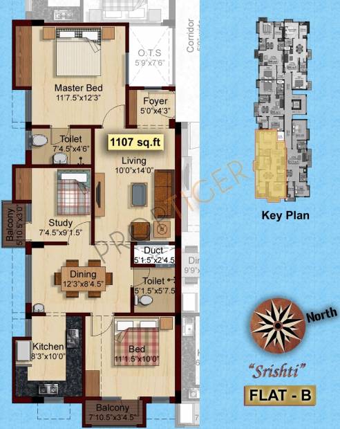 Kanya Homes Srishti (2BHK+2T (1,107 sq ft)   Study Room 1107 sq ft)