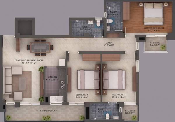 Umang Realtech Summer Palms Floor Plan (3BHK+3T (1,530 sq ft) 1530 sq ft)