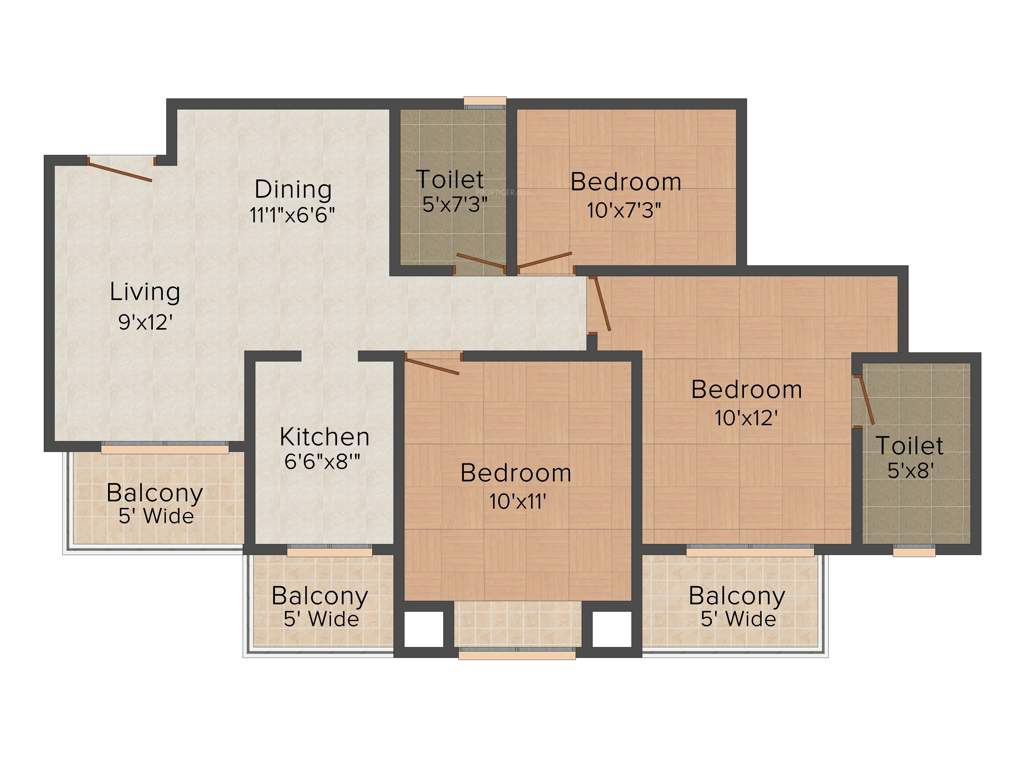 Radhey Casa Greens 1 (3BHK+2T (1,190 sq ft) 1190 sq ft)