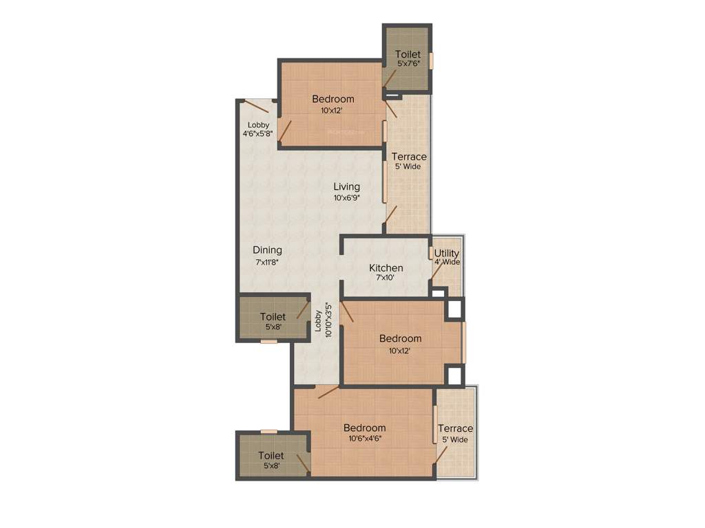 Radhey Casa Greens 1 (3BHK+3T (1,490 sq ft) 1490 sq ft)