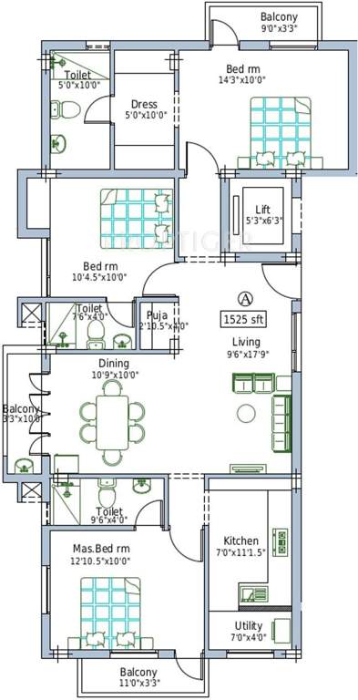 Pushkar Sree Renuga Kudil (3BHK+3T (1,525 sq ft) 1525 sq ft)
