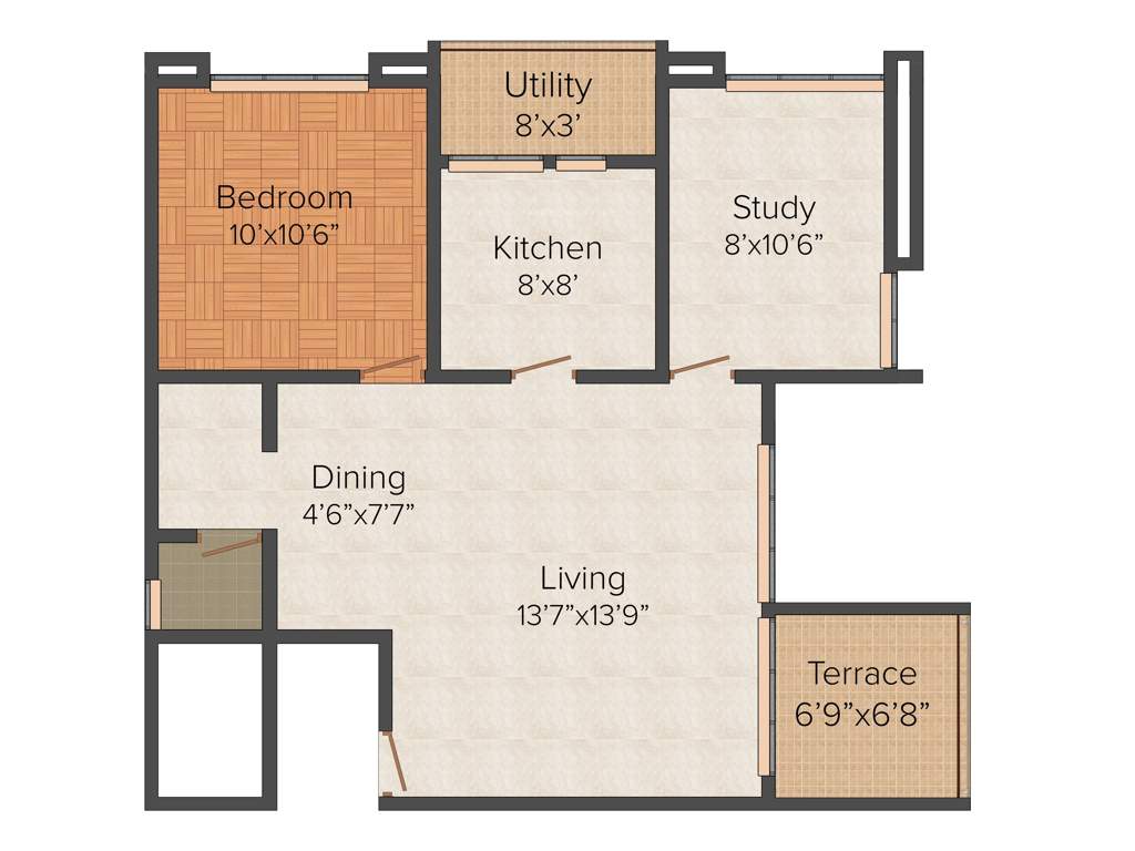 Alliance White Lily (1BHK+1T (816 sq ft) + Study Room 816 sq ft)