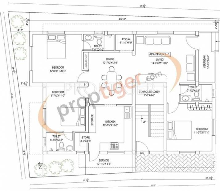 Pushkar The Cedars (3BHK+3T (1,385 sq ft)   Pooja Room 1385 sq ft)