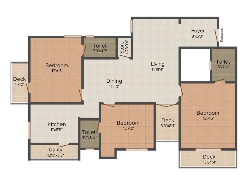 Harmony Emerald 3BHK+3T (1,825 sq ft)