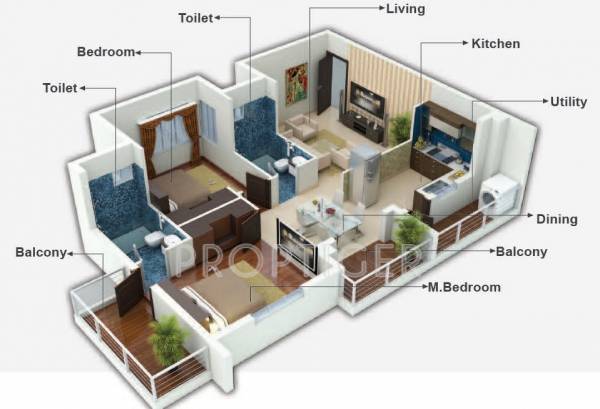 Metropolis MidTown (2BHK+2T (1,060 sq ft) 1060 sq ft)
