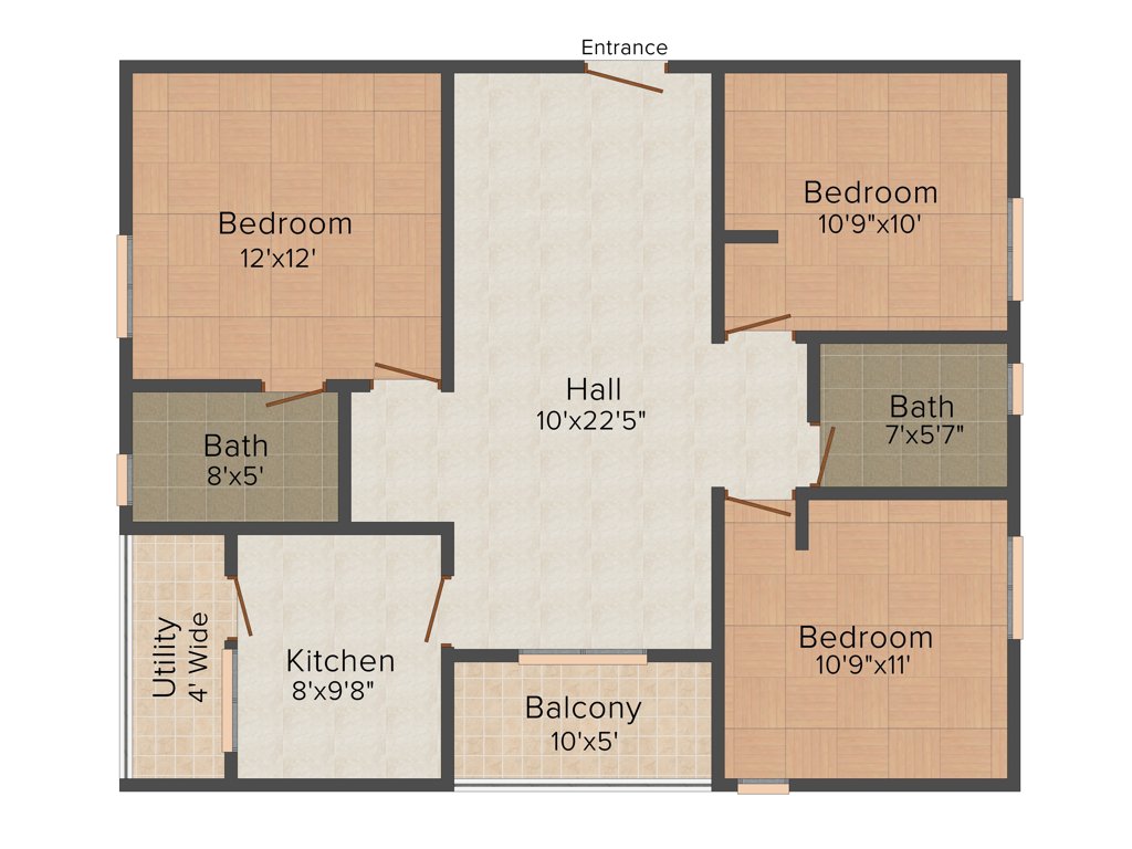 Rooshna Majestic Vistas (3BHK+2T (1,188 sq ft) 1188 sq ft)