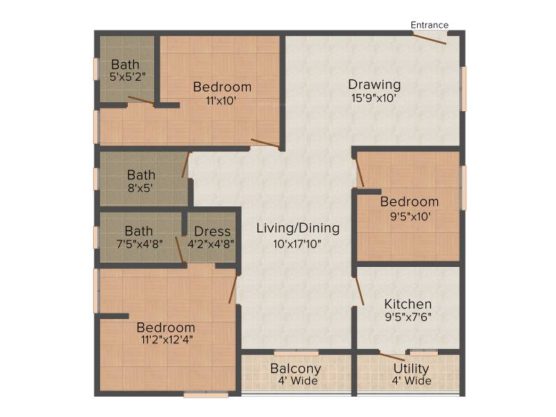 Rooshna Majestic Vistas (3BHK+3T (1,338 sq ft) 1338 sq ft)