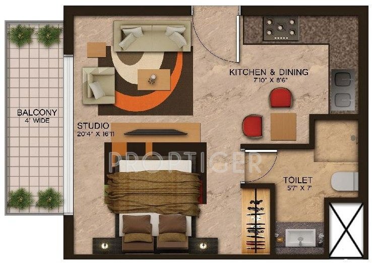 Wave Edenia (1BHK+1T (595 sq ft) 595 sq ft)